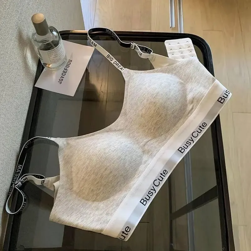 Trendy American Wireless Sports Bra Seamless Letter U Back Small Cup Push Up Anti Sag Side Support Workout Breathable Underwear — image 10