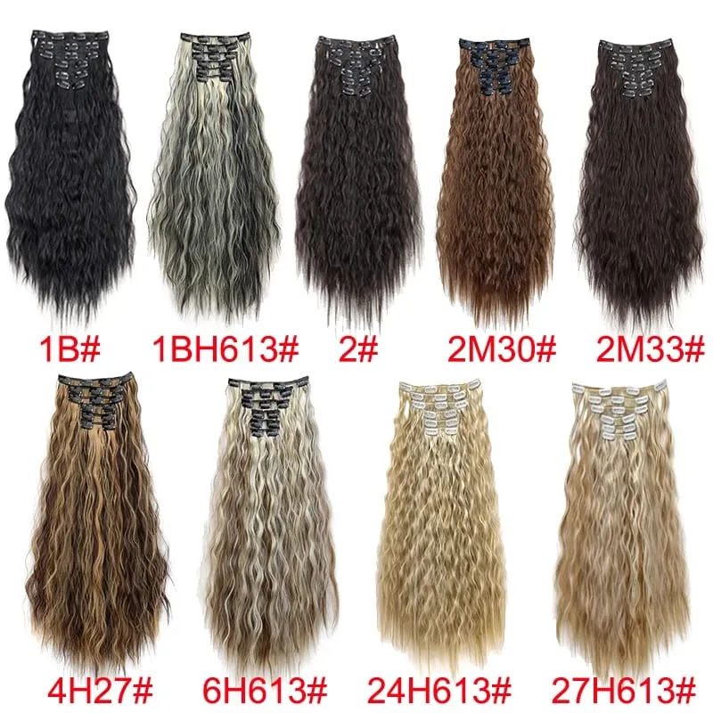 24Inch Synthetic Long Kinky Curly Clip-in Hair Extensions for Women High-Temperature Fiber Fluffy Hairpiece Everyday Wear