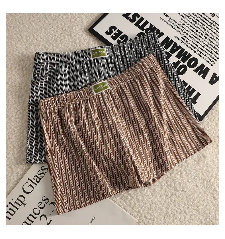 Herrtrosor Randiga Lösa Andas Hemma Boxerskalsonger Plus Size Mjuk och bekväm bomull Boxers Sport Short Section — image 11