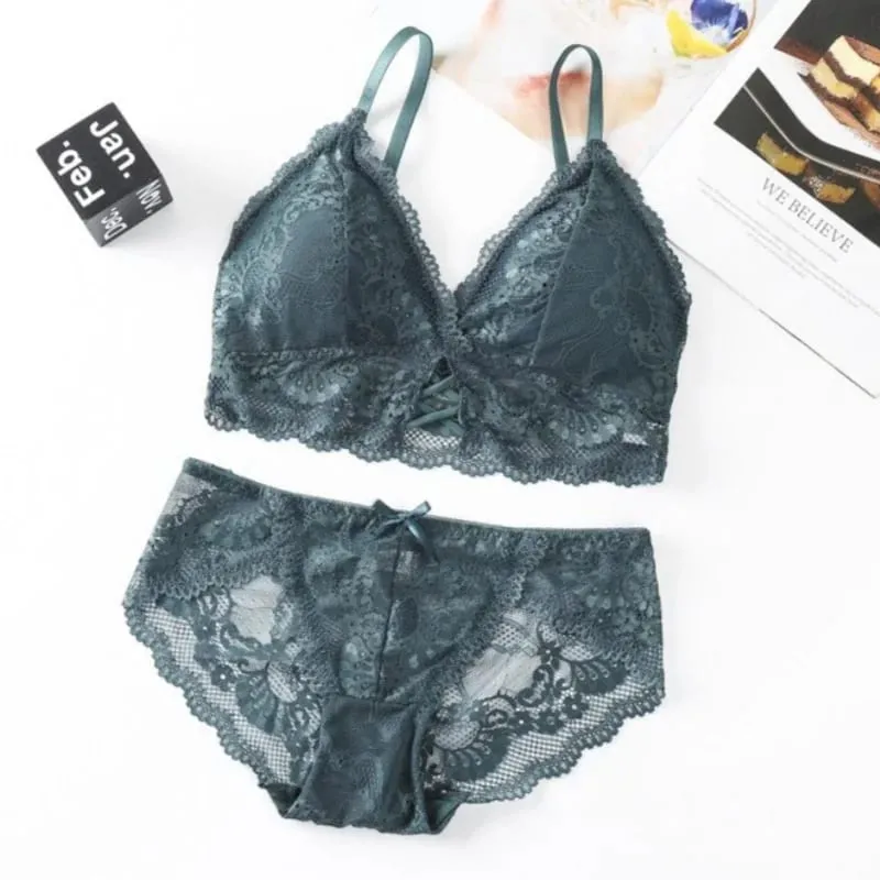 Lace Bra Set for Women Wirefree Bralette Front Criss‑Cross Floral Lace Underwear Sexy Lingerie 2‑Piece Bra And Panty Kit — image 11
