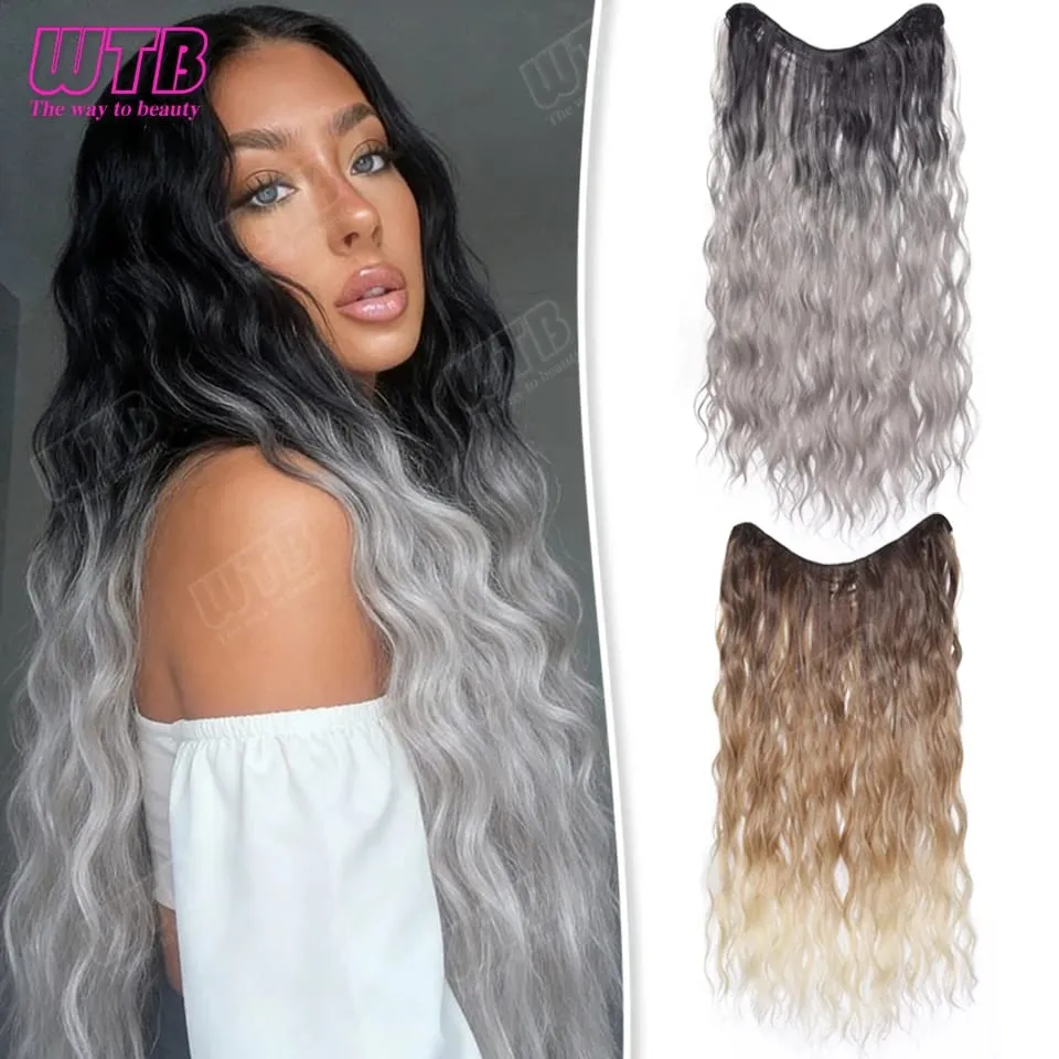 WTB Gradient Color Hair Extensions Synthetic Wig BB Clip Style Water Wave Pattern Suitable for Women's Daily Wear and Holidays — image 2