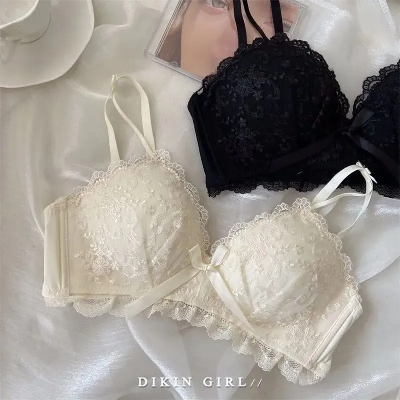 Sexy Lace Embroidered Bra Set with Small Chest Gathered for Collection Accessory Breasts Without Steel Rims Underwear Set — image 6
