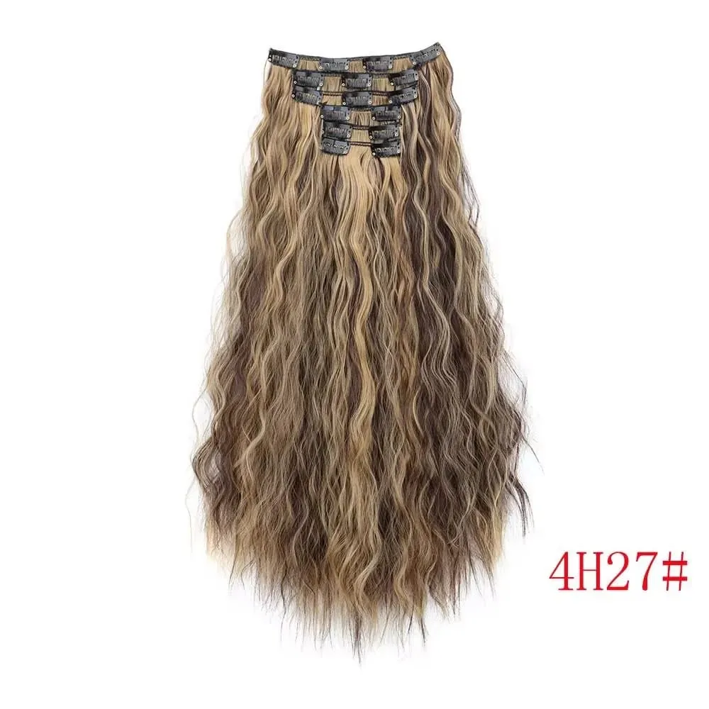 24 Inch Clip In Hair Extensions 6PCS Hair Extensions Long Water Wave Hair Full Head Synthetic Clip On Hairpiece For Women Girls — image 8