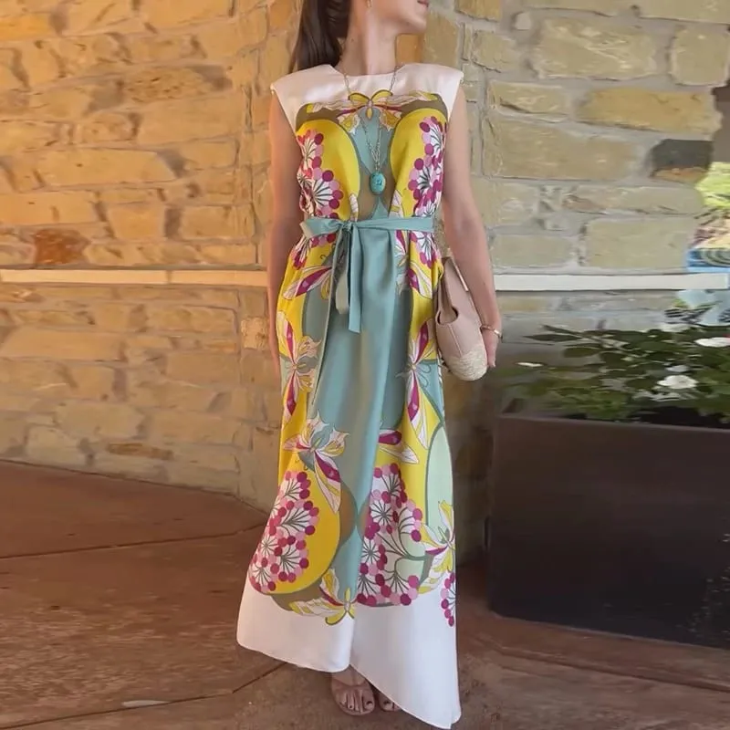 Women Printed V Neck Long Dress Flared Sleeve Lotus Leaf Edge High Waist Slim Fit Maxi Dresses Lady Elegant Evening Party Dress — image 11