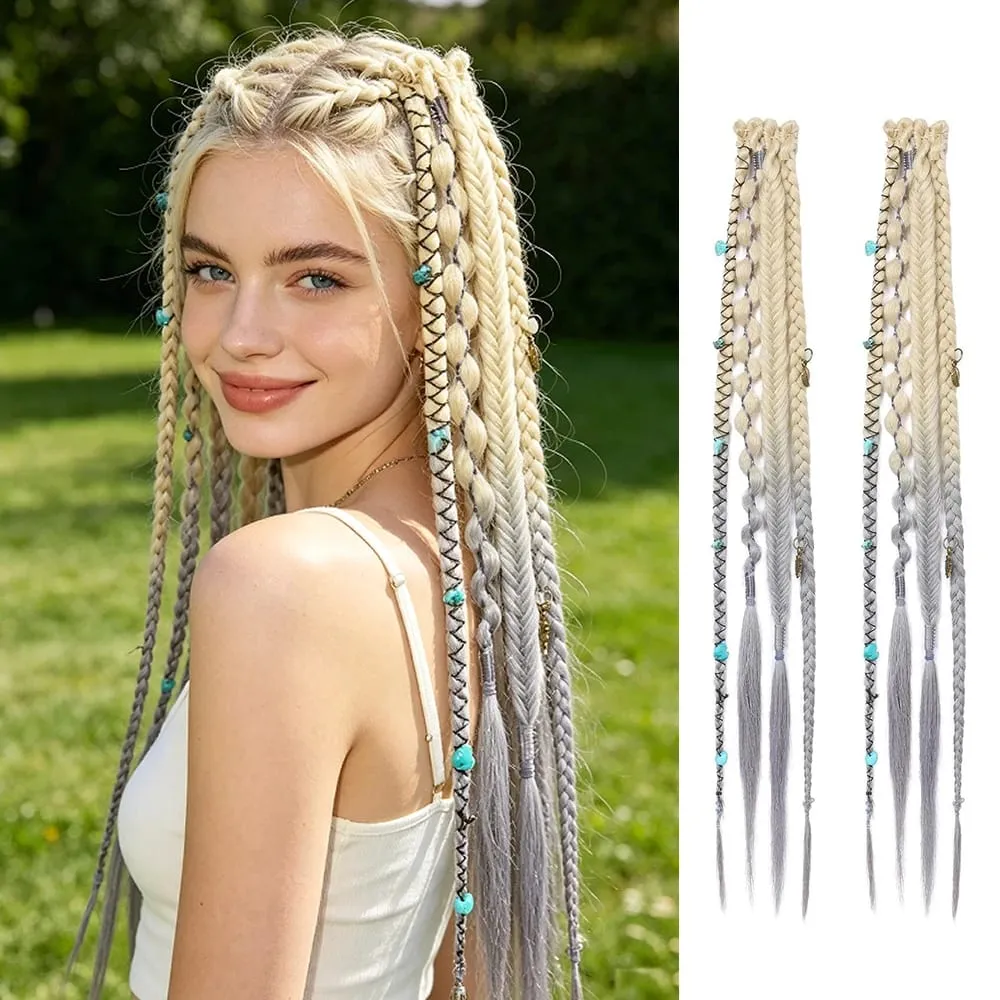 Bohemia Clip in Hair Extensions Fairy Hairpieces Synthetic Handmade Weaving Hair for Girls Party Halloween Christmas Festival