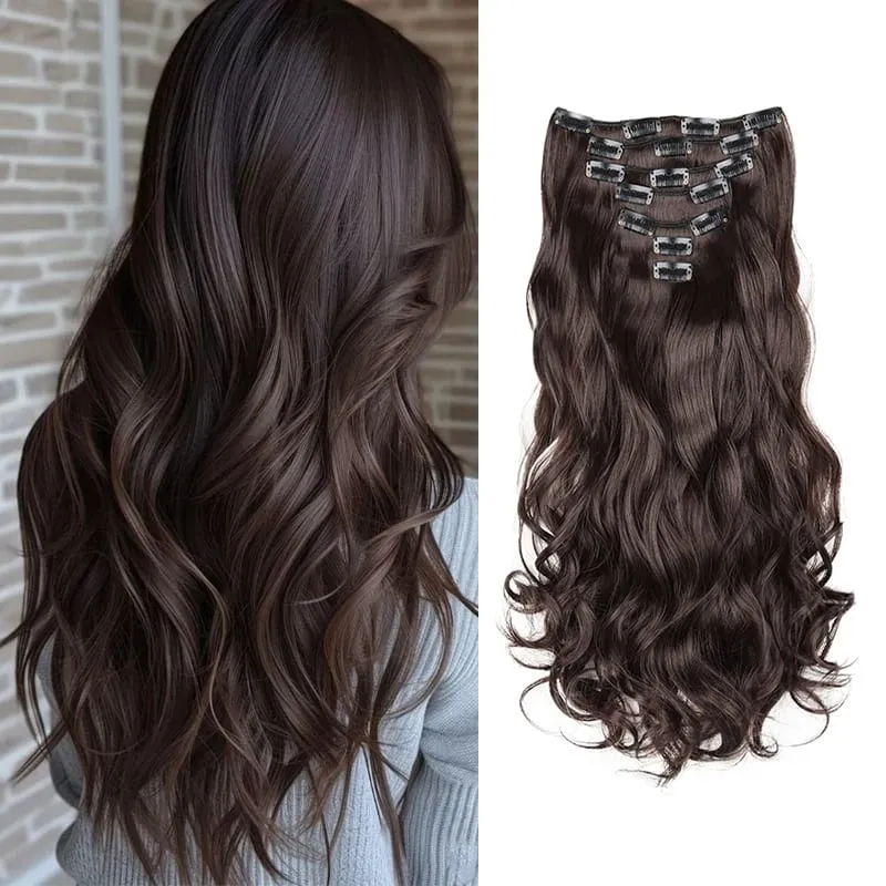 24Inch Synthetic Long Wavy Curly Hair Extension 7pcs/set Soft Invisible Cilp Thick Fluffy Hairpiece for Women Daily Use — image 8