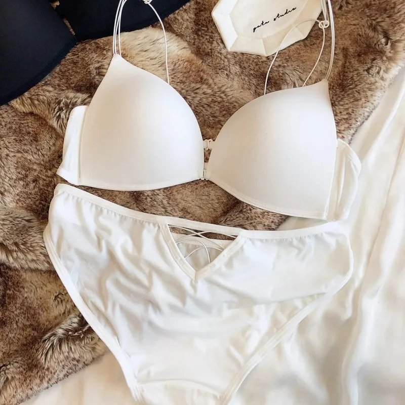 French Front Buckle Women Underwear Sexy Hollow Push Up Bra Set Summer Thin Cup Backless Bralette Fine Shoulder Strap Lingerie — image 10