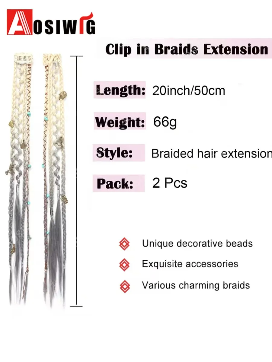 2pc Ombre Synthetic Bohemian Style Braids Hair Extensions Clip in Hairpiece Heat Resistant For Hairpieces Women Hair Accessories