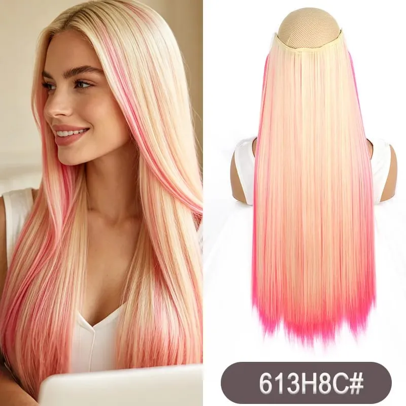Synthetic 24Inch Long Straight One Piece Rainbow Highlight Clip In Hair Extensions for Women Daily Use Easy Wear — image 14