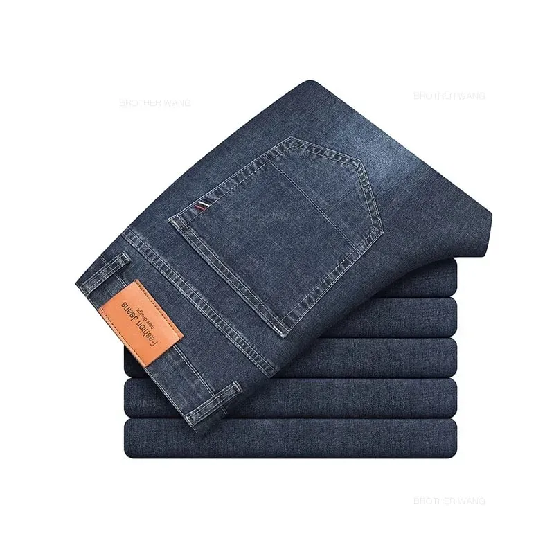 Zomermerk Heren Fit Rechte lichtgewicht katoenen stretchjeans Business Casual Hoge taille Dunne lichtgrijze jeans herenbroek