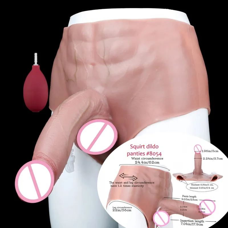Black Nude Silicone Squirting Panties With Simulated Solid Penis Strapon Big Realistic Ejaculation Dildo Sex Toy For Women