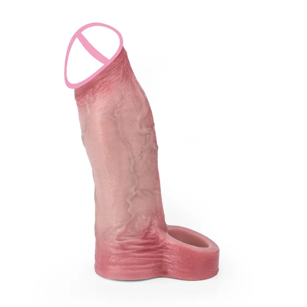 7.2in Realistic Penis Sleeve Reusable Penis Sleeve with Cock Ring Silicone Penis Enlarger Sleeve Male Adult Sex Toy for Men — image 2