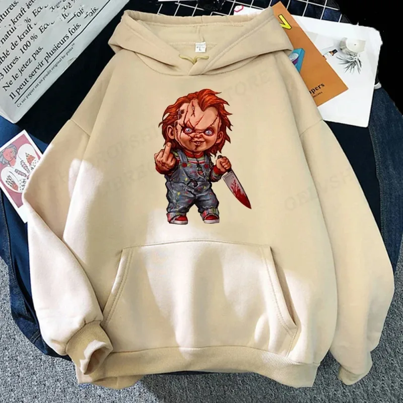 Men Fashion Hoodie Japanese Y2k Fleece Sweatshirt Pullovers Halloween Sweatshirts Men's Clothing Pullovers Horror Chucky Hoodie