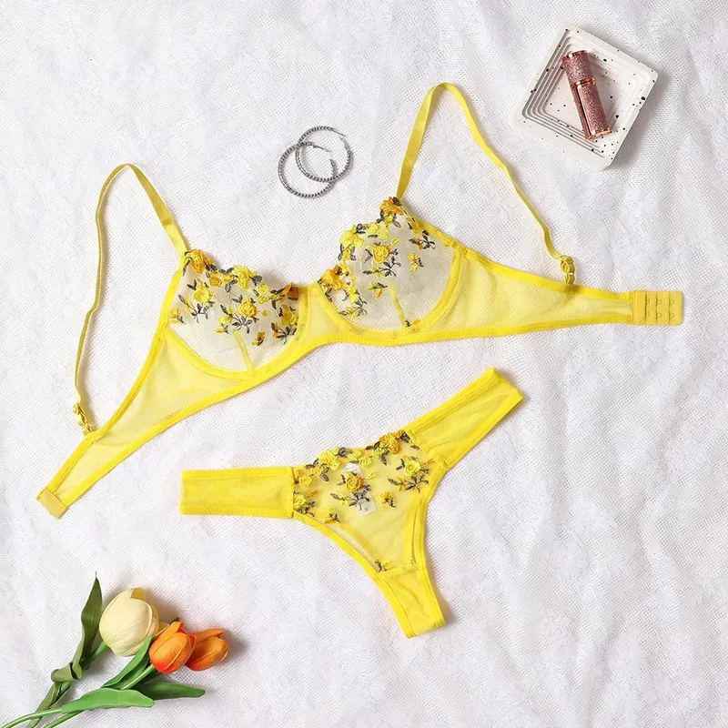 Purple Fancy Lingerie Set Women Embroidered Flower Bra and Panty Underwear Female Outfits — image 12