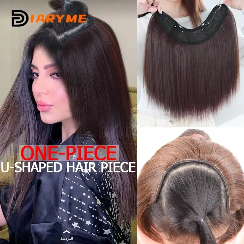 Synthetic Hair Pieces Invisible Clip In Hair Pad High Hair Pieces In Hair Extension Fluffy Synthetic Natural Wig For Women