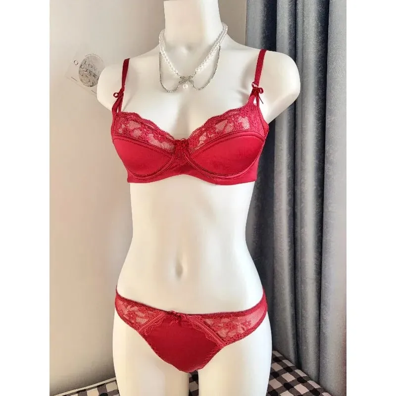 Popolare set reggiseno minimizzatore in pizzo rosso da donna mezza tazza ultra sottile busto grande supporto morbido festa nuziale luna di miele notte fuori vestito 32-38