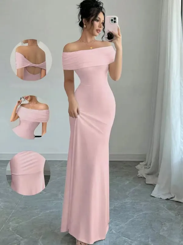 Off Shoulder Party Dress Women‘s Sleeveless Sexy Bodycon Midi Dress Elegant Bandage Cocktail Dress for Night Out — image 2