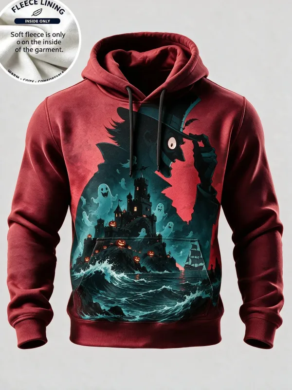 3D Halloween Fleece Hoodie Pumpkin Scarecrow Skeleton Kid Moon Graveyard Pullover Long Sleeve Kangaroo Pocket Sweatshirt