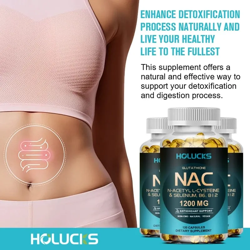 Holucks Advanced NAC Supplement with 1200mg N-Acetyl L-Cysteine Support Detoxification Sleep & Respiratory Health for Family