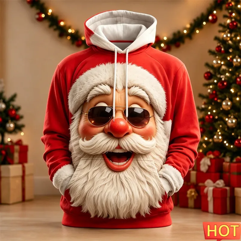 Men's Hoodie Funny Shocked Santa Claus Face Christmas Hoodie Breathable Pullover Sweatshirt for Christmas Holiday Party Wear Top — image 7