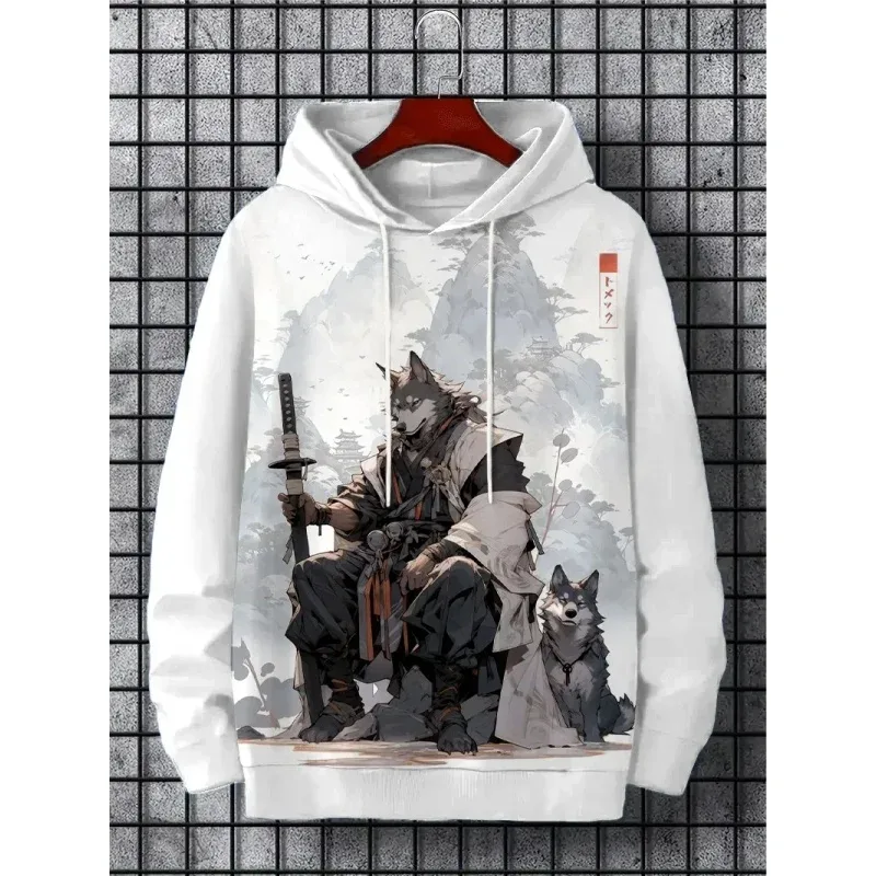 3D Printed Waves Noodles Hoodie For Men Cool Wolf Pattern Long Sleeve Tops Casual Sweatshirt Harajuku Pullover Loose Hoodies — image 4