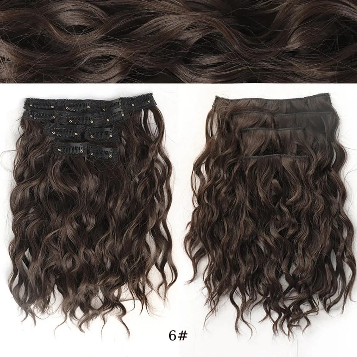 short curly Synthetic Burgundy 4-piece set of water ripple hair extension wig clip in woman's clip hair accessories hairpiece — image 10