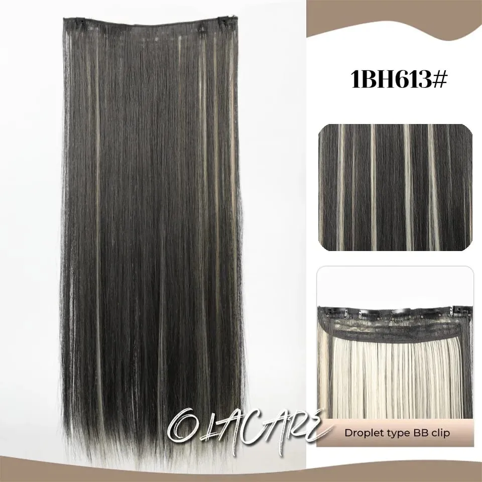 Synthetic Wig 5 Clip One Piece Invisible Hair Extensions Long Straight 24Inch Heat Resistant Hairpiece for Women