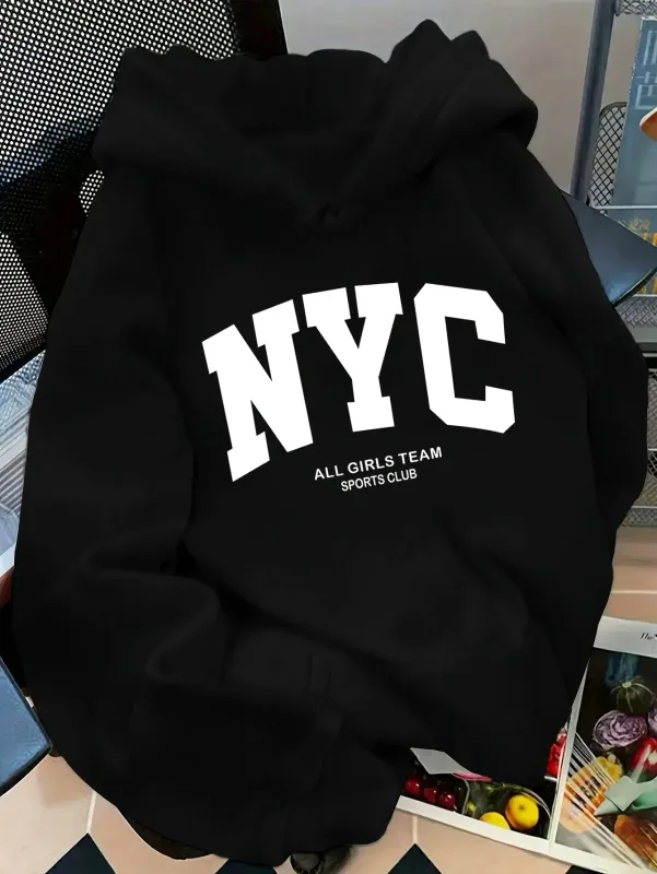 Hoodie Tim New York Biru Laut Nyaman Musim Gugur/Musim Dingin Baru - Pullover Kasual Hoodie Gaya Jalanan Pasangan Lengan Panjang dengan POC — image 6