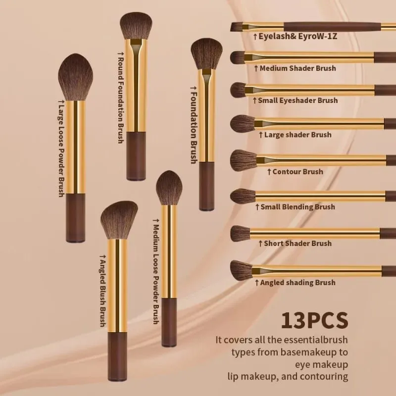 Professional 13Pcs Makeup Brush Set 13 High Precision Brushes with Portable Storage Bag Cosmetic Tools for Foundation Blending