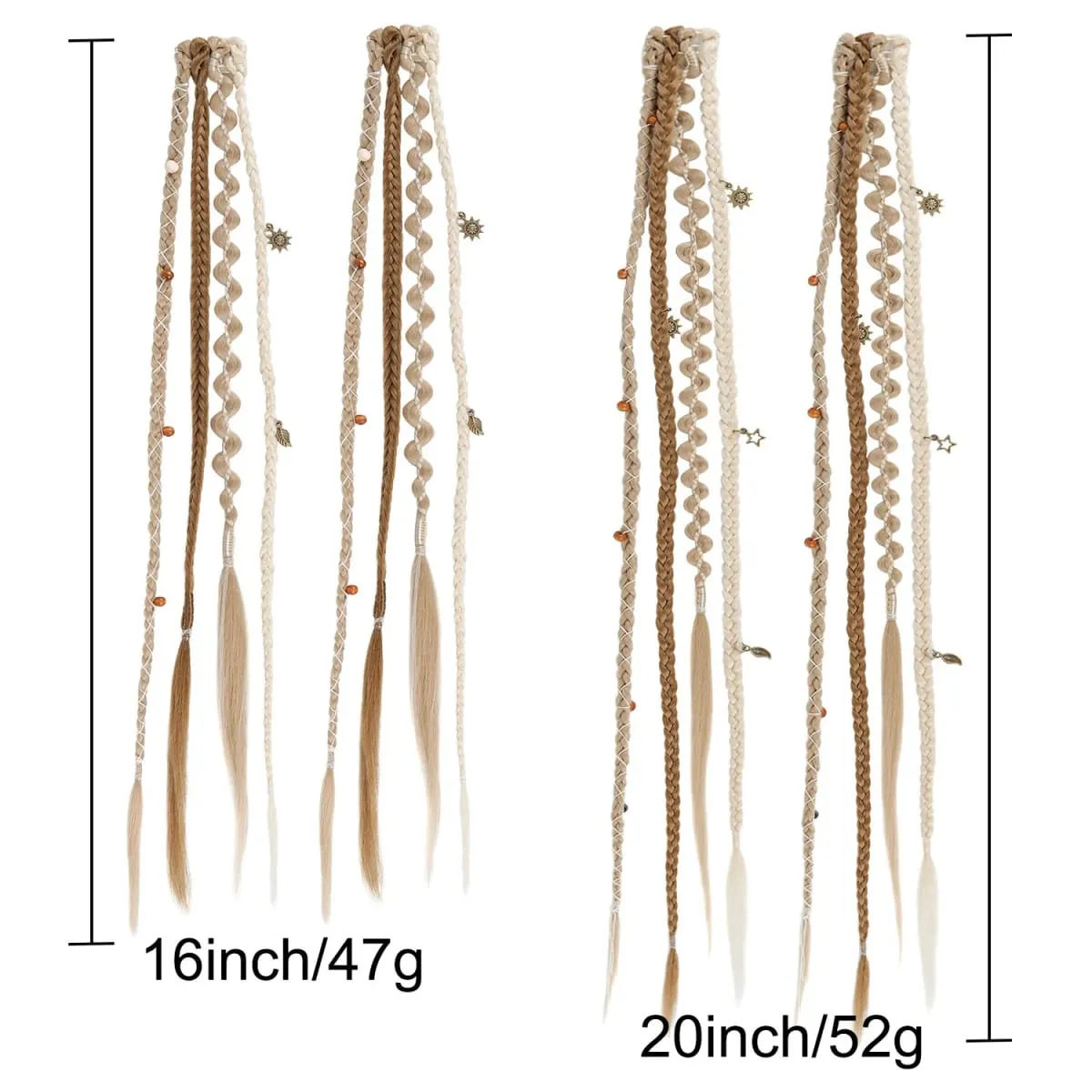 2Pcs Clip in Braided Hair Extensions for Women 16/20 Inch Handmade Synthetic Boho Clip in Braid Hairpieces with Beads & Charms — image 4