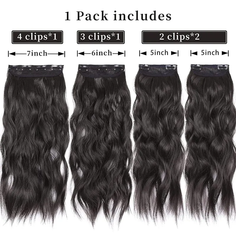Long Wavy Synthetic Hair Extension 4pcs Clip In Hair Extensions Clip In 20 Inches Synthetic Soft And Natural Thick Hair Pieces — image 4