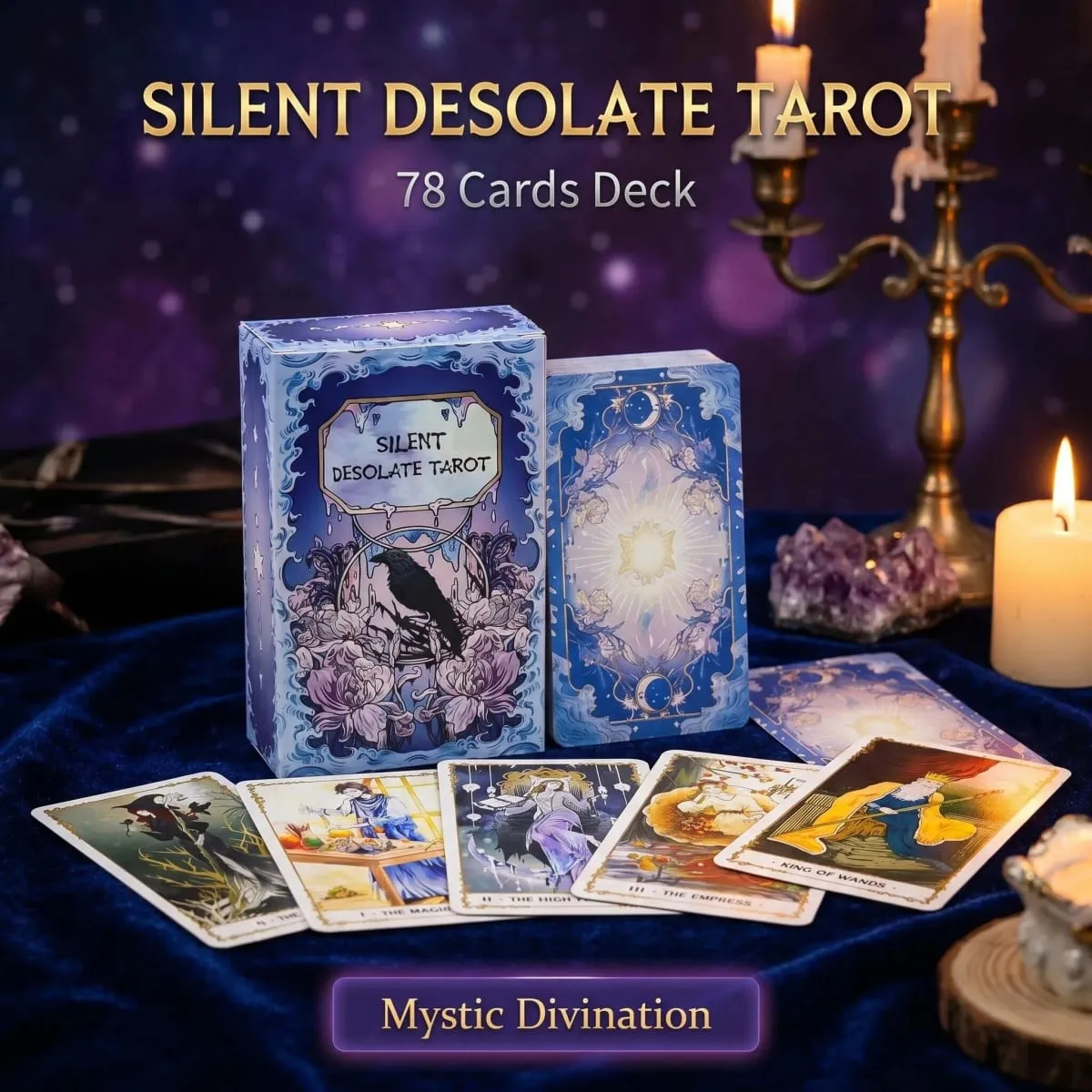 Silent Desolate Tarot Deck 78 Cards Rider Waite System 4.1×2.4 inch Divination Oracle Cards Fate Forecasting Board Game — image 1