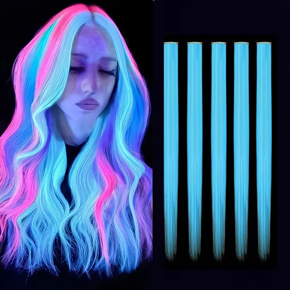 Glow in the Dark Hair Extensions Luminous Colored Hairpieces Colorful Hair Clips Synthetic Neon Fake Hair Clips Hair Accessories — image 10