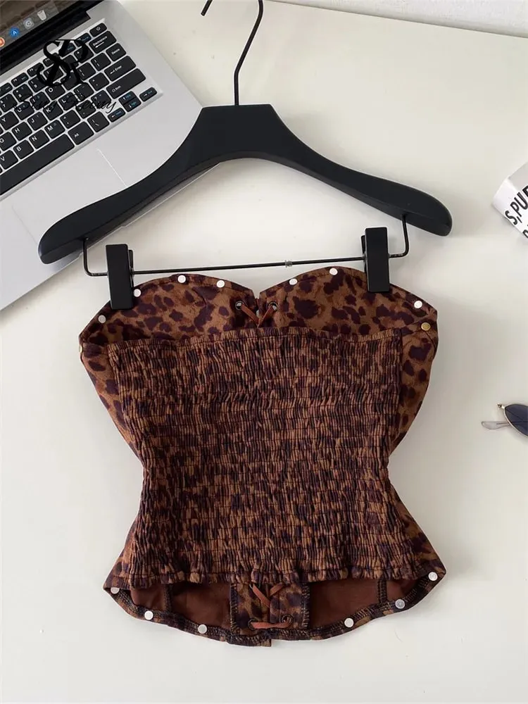 Sexy Leopard Paisley Print Top Spicy Girl Lace Up Stretch Bodycon Strapless Tank Top Ladies Hotsweet Clubwear Camisole — image 5