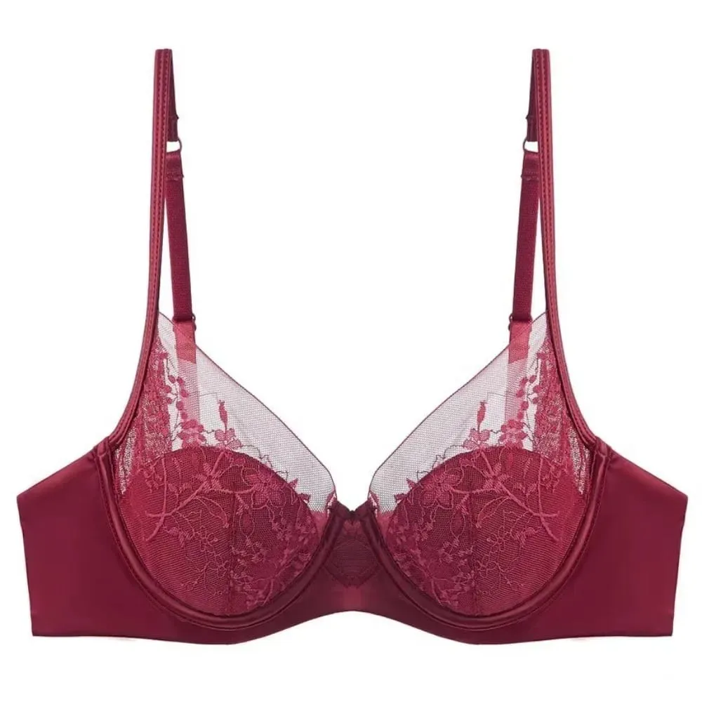 Lace Lingerie Set Thin Cup Minimizer Bra Panty Kit Comfort Full Coverage Intimates For Big Bust Festive Daily Women Underwear — image 4