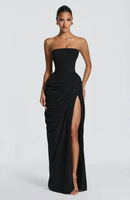 Sexy Solid Geplooide Strapless Jurk Lady Chic Off-shoulder Backless Hoge Taille Split Jurken Vrouwen 2026 Nieuwe Avond Party Gown — image 12