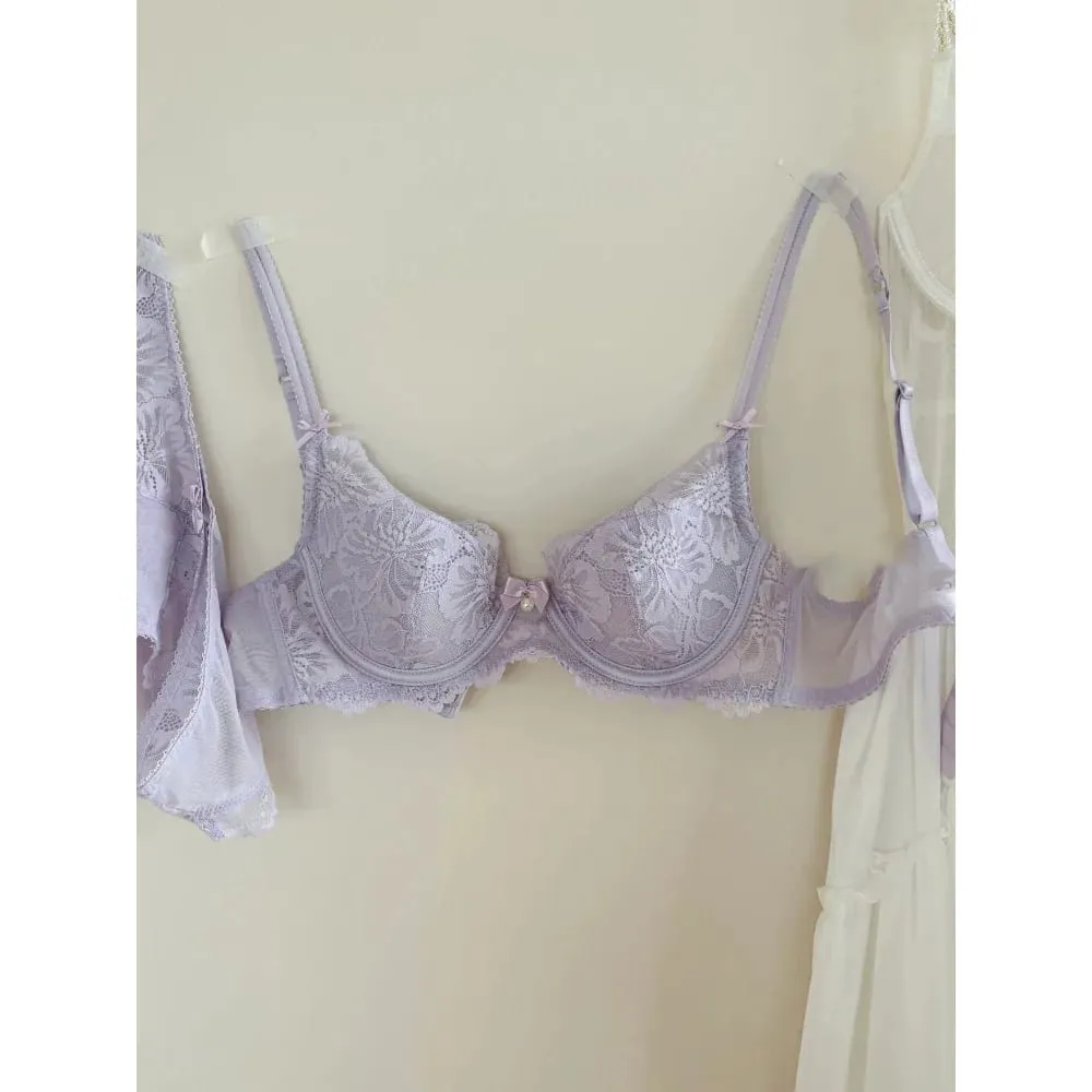 Purple Lace Bra Women French Sexy Embroidery Soft Underwire Minimizer Push Up Anti Sagging Lingerie Brassiere 32‑38 — image 6