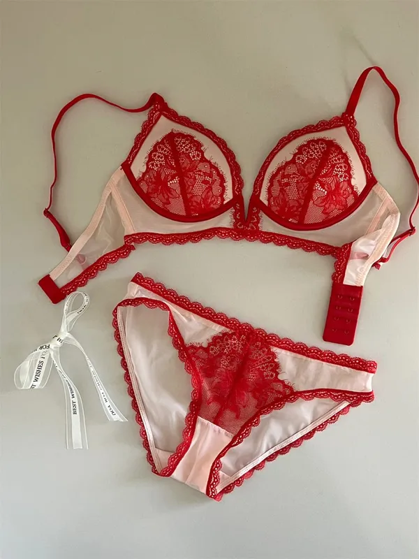 Niche sexy deep v bra gathering anti-sagging cover vice breast corner underwear sets sexy embroidery lace underwire lingerie — image 5