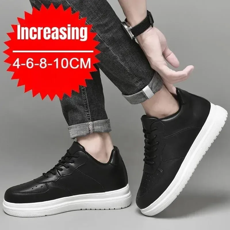 New Height Increasing Shoes for Men 10cm Invisible Elevator Sneakers White Leathe Sport Zapatillas De Hombre Big Size 46