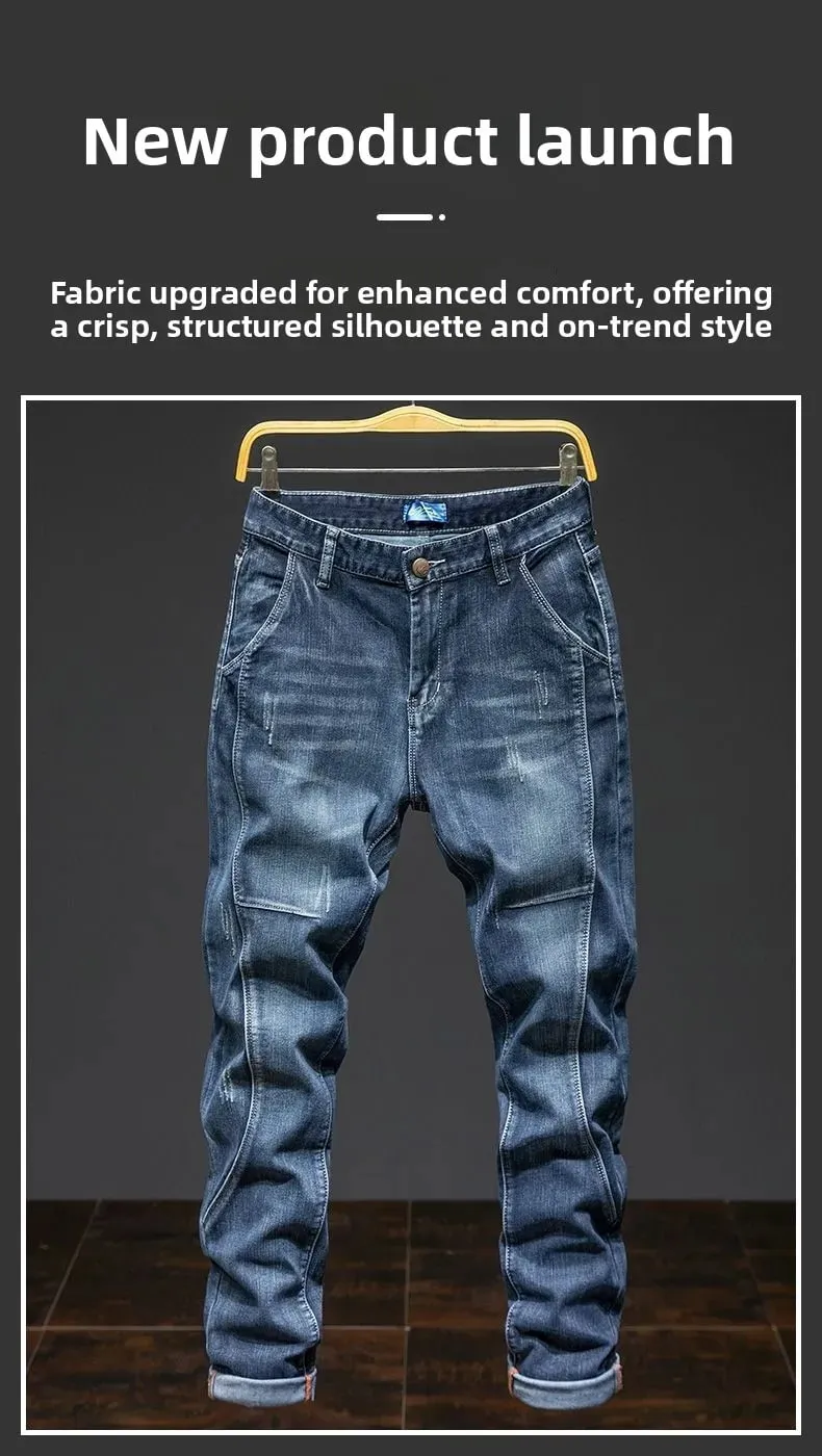 Splicing Elastic Malaking Sukat Loose Elastic Jeans Panlalaking Autumn Korean Trend Pantalon Panlalaking Harlan Denim na pantalong Panlalaking Bootcut Jeans
