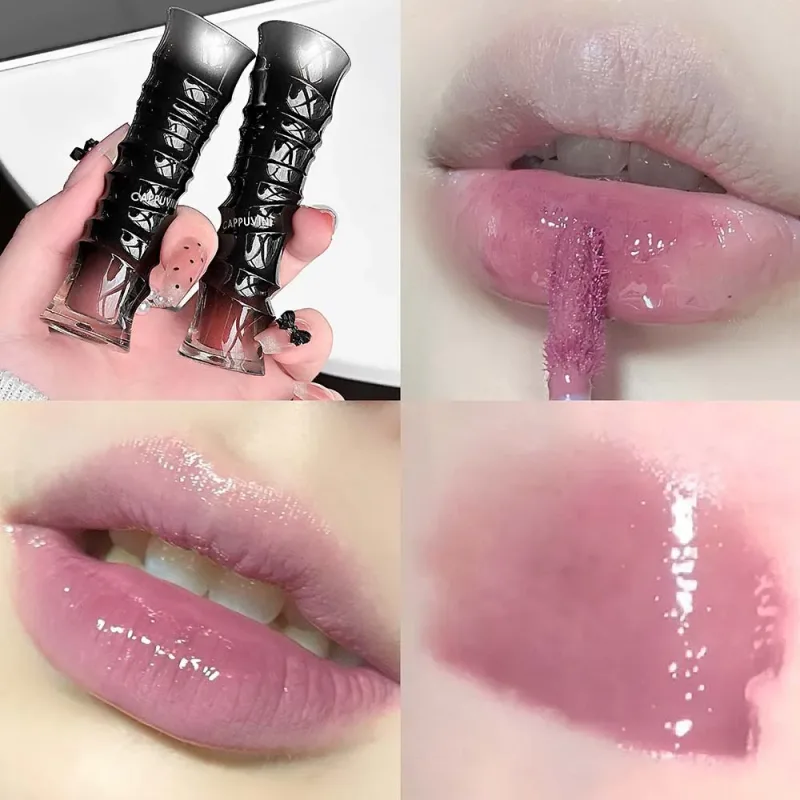 크리스탈 펑크 레드 브라운 글로시 립 얼룩 미러 립 글레이즈 쉬어 누드 글리터 립 색조 워터리 샤인 플럼 핑 메이크업 화장품