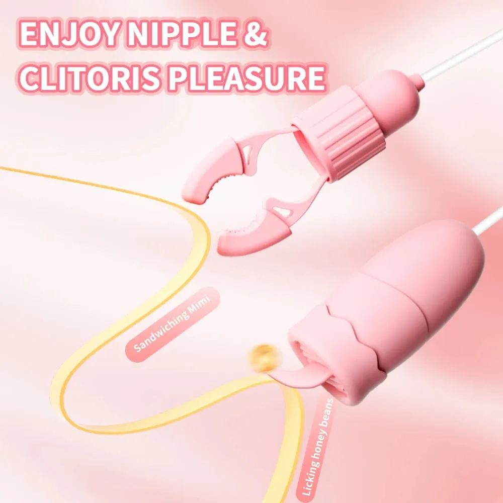 Nipple Clamps Vibrator Breast Massage Tongue Licking Sucking Vibrating Clit Stimulator Female Maturbator Adult Sex Toy For Women — image 3