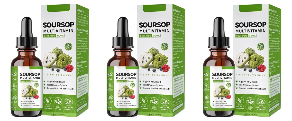 Corossol liquide gouttes extrait de plantes supplément à base de plantes avec mélange de fruits et de feuilles de corossol formule de bien-être quotidienne végétalienne