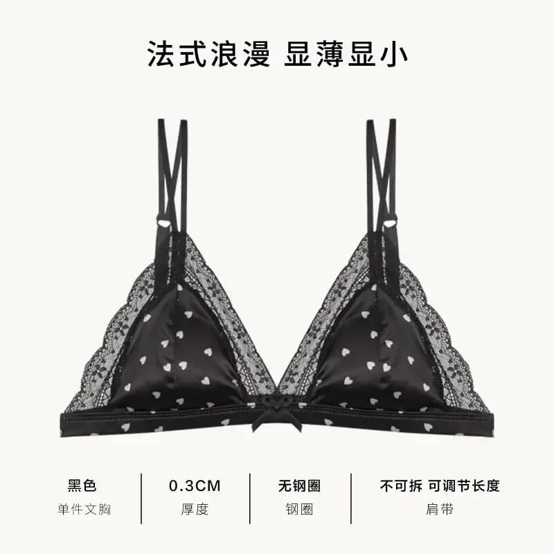 Sujetador triangular encaje satén estilo francés sin varillas transpirable realce lateral para busto pequeño lencería femenina — image 10