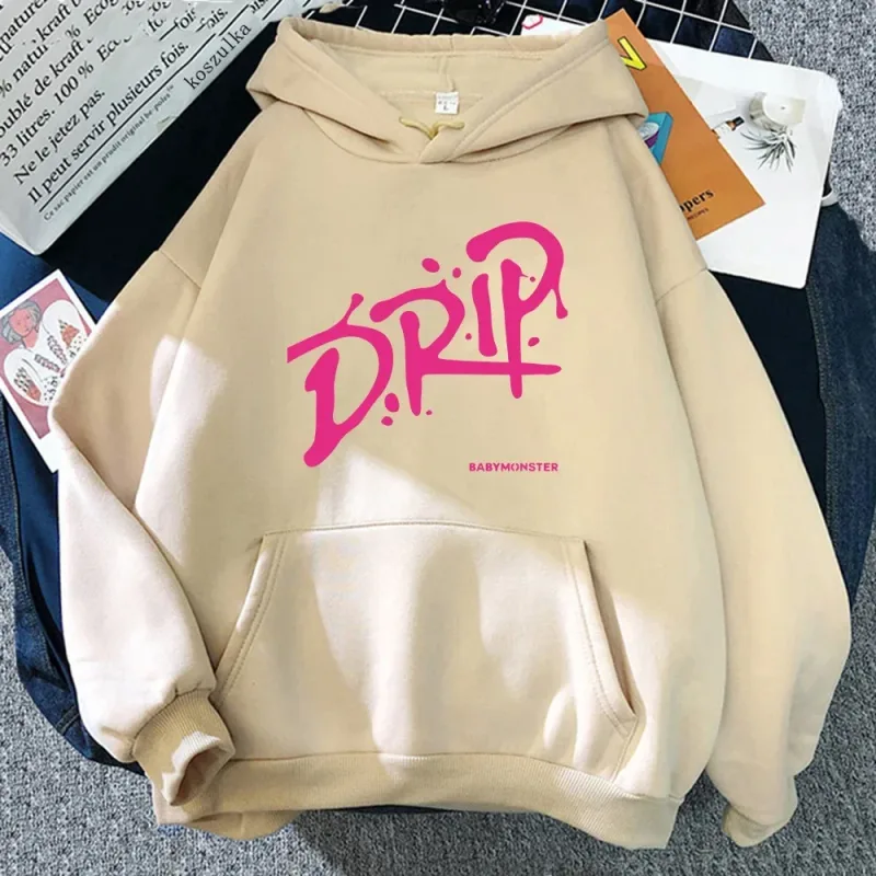 Babymonster Album Drip Hoodie 2026 Retro Women/men Harajuku Aesthetic Hoodies Unisex Autumn Winter Pullover Sweatshirt Vintage