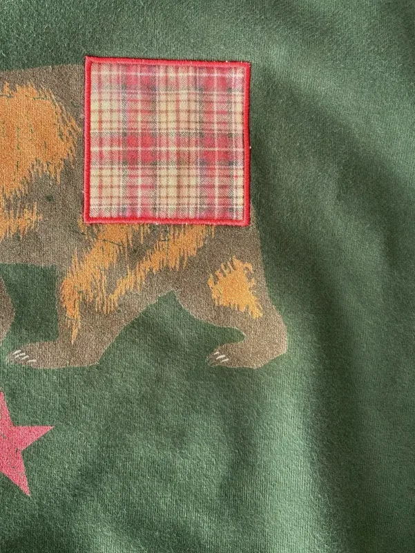 Vintage Bear Print Hoodie Men Retro Green Plaid Patch Pullover Hooded Sweatshirt Casual Streetwear Long Sleeve Women Hoodies Top — image 5