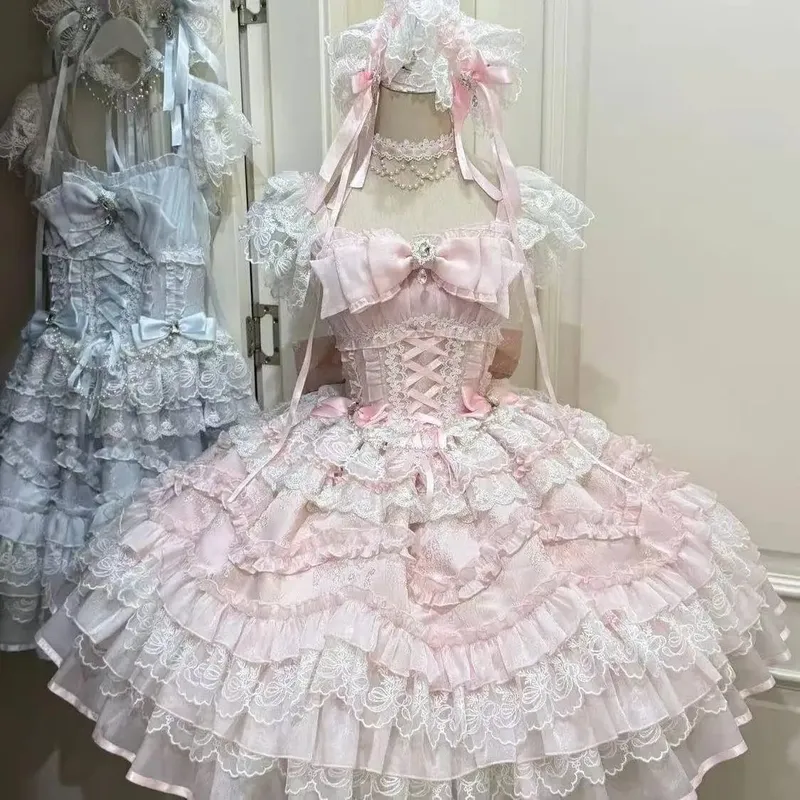 Cosplay Clothing Girls Vintage Elegant Holiday Party Dress 2026 Summer Lolita Strap Dress Japanese Sweet Kawaii Style Y2K Lace — image 9
