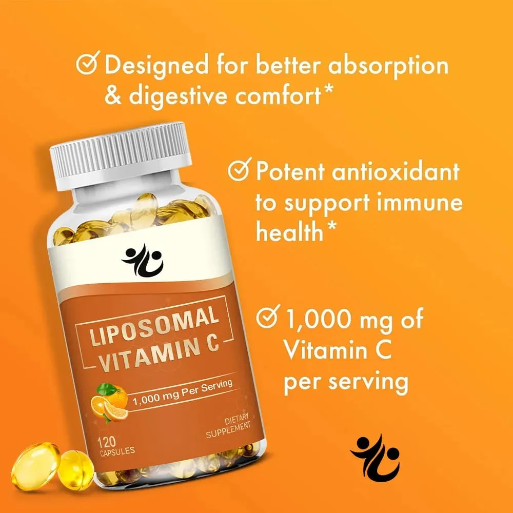 Capsules de vitamine C liposomale 1000 mg, soutien à la défense immunitaire, production de collagène, éclat de la peau, bien-être cognitif et circulatoire — image 2