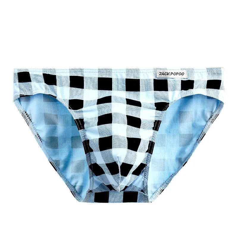 Fashion Plaid Underwear Cotton Soft Elastic Men Briefs Breathable Comfortable Youth Underpants Mens Sexy U Bulge Pouch Panties — image 28