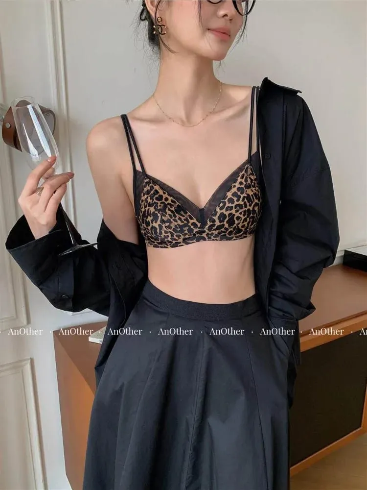 Popular Leopard Pattern Bralette Set Wire Free Soft Padded Small Breast Lift French Minimalist Women Everyday Lingerie 32A-38BC — image 4